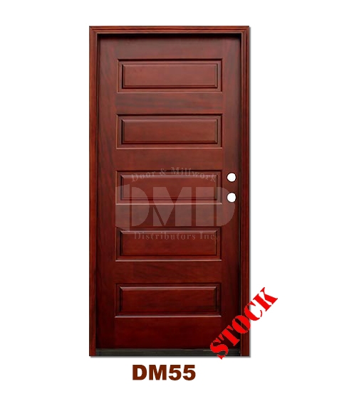DM55 5 Panel Contemporary Exterior Wood Mahogany Door