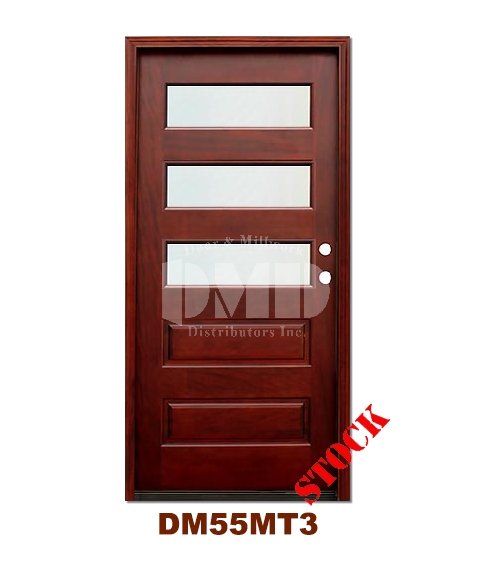 DM55MT3 3 Lite Contemporary Mist Glass Exterior Wood Mahogany Door